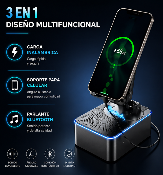 Porta Celular con Parlante + Carga Inalámbrica 3 en 1  PRO 🤩